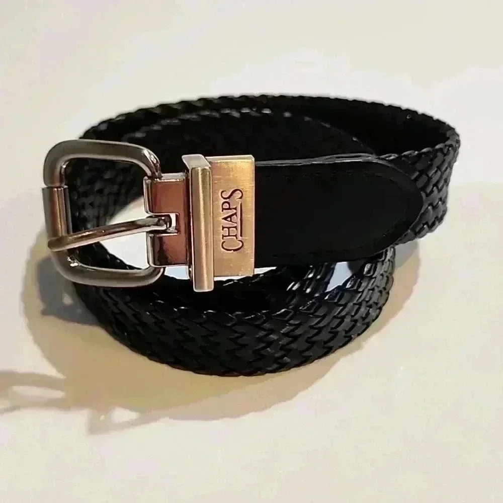 Chaps Womens Med black braided leather belt 26-28” black 1 1/4” O727444
